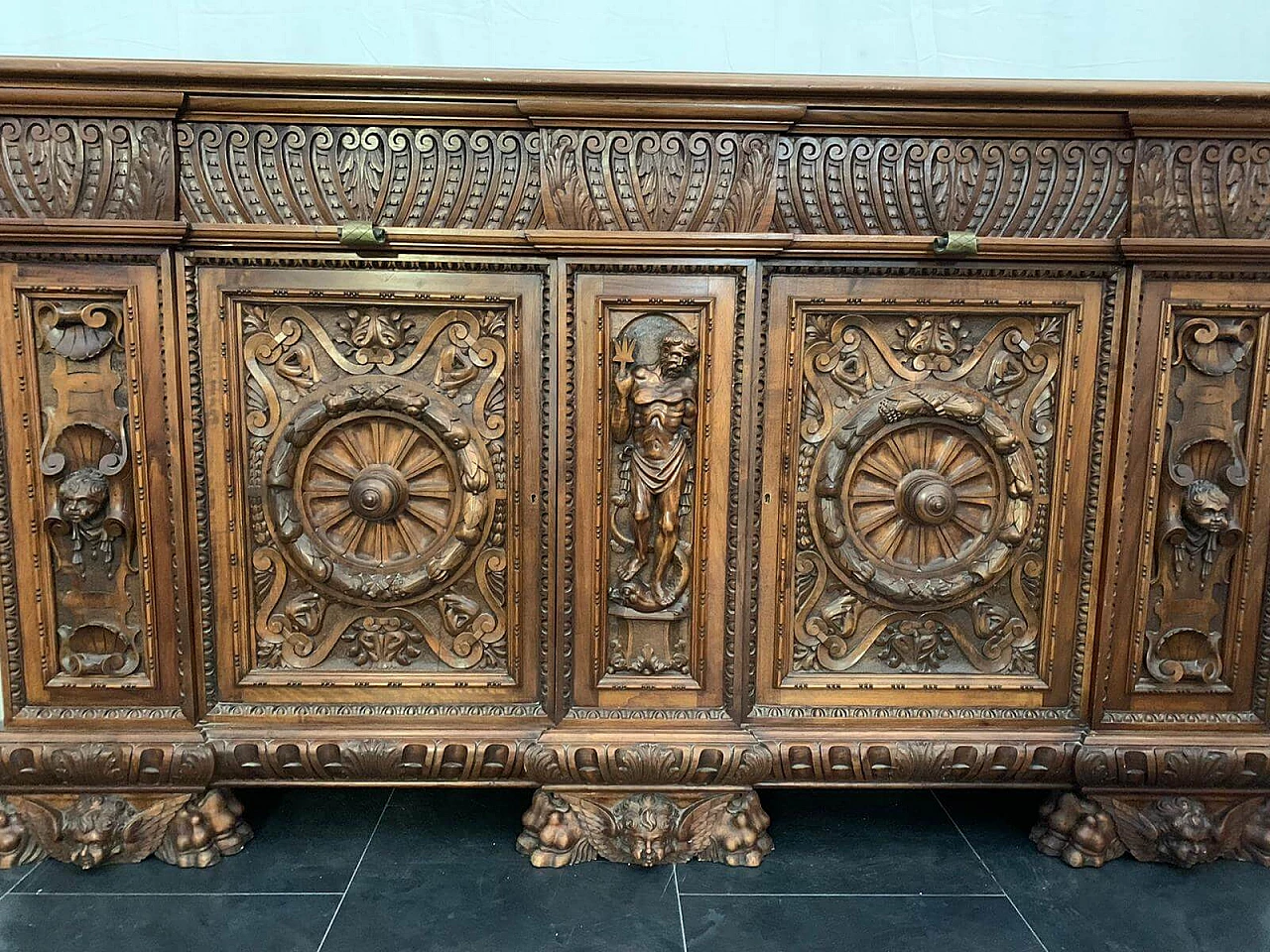 Walnut sideboard with bronze handles in Renaissance style, late 19th century 10