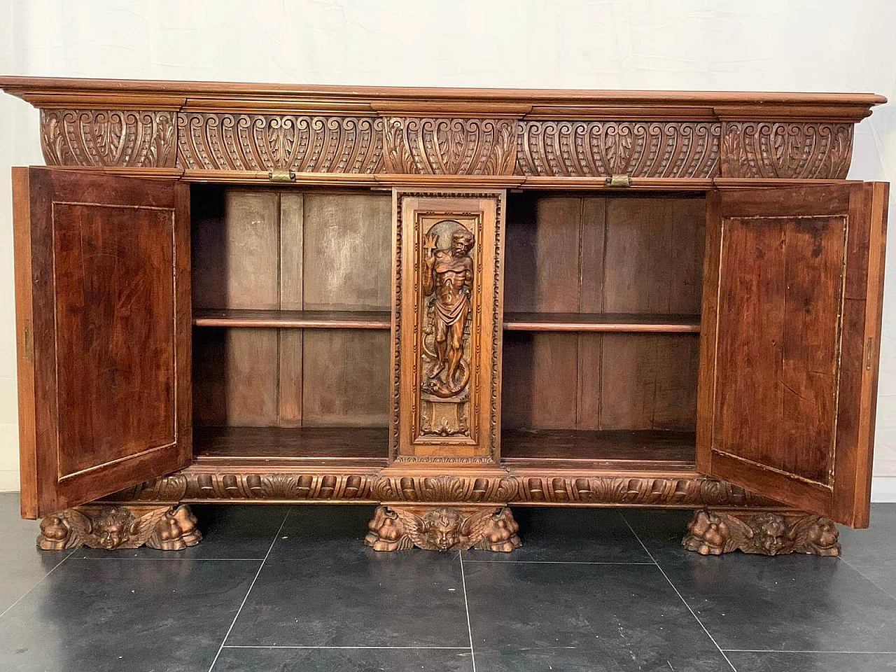 Walnut sideboard with bronze handles in Renaissance style, late 19th century 11