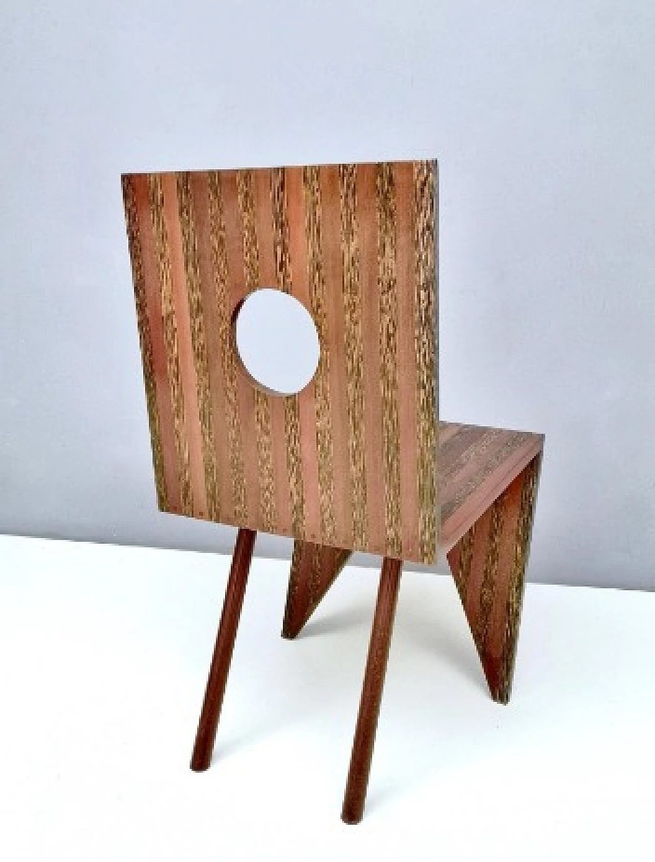 Irregular geometric chair in walnut and beech, 1980s 6