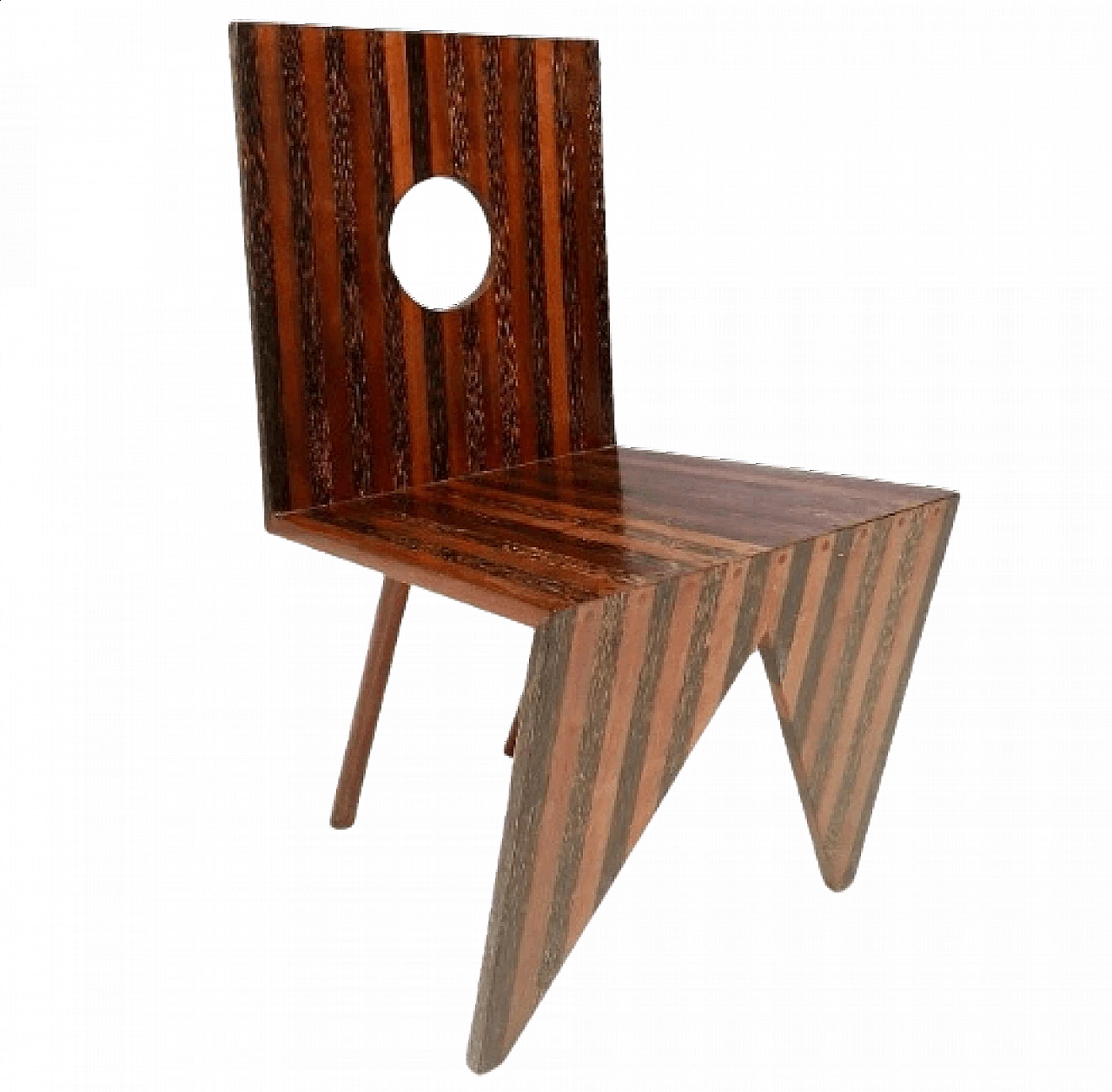 Irregular geometric chair in walnut and beech, 1980s 12