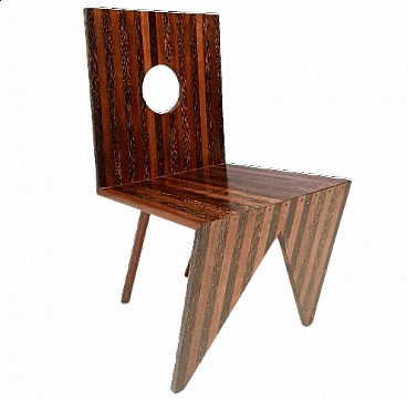 Irregular geometric chair in walnut and beech, 1980s