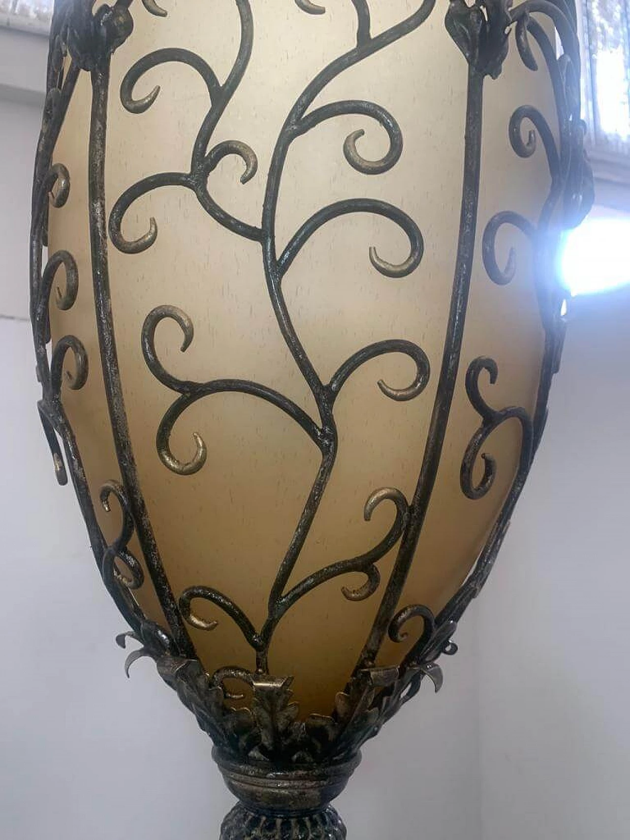 Gilt iron and yellow glass lantern, 1970s 4