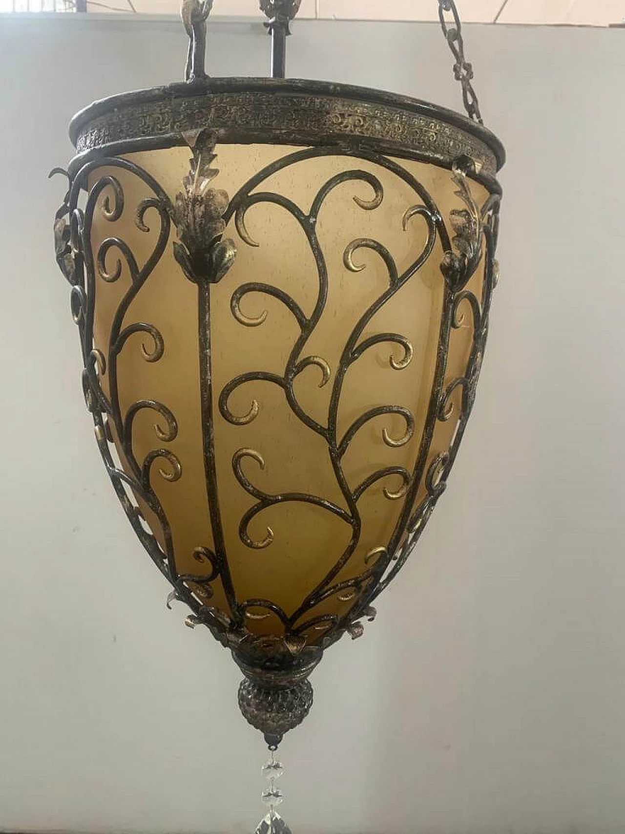 Gilt iron and yellow glass lantern, 1970s 6