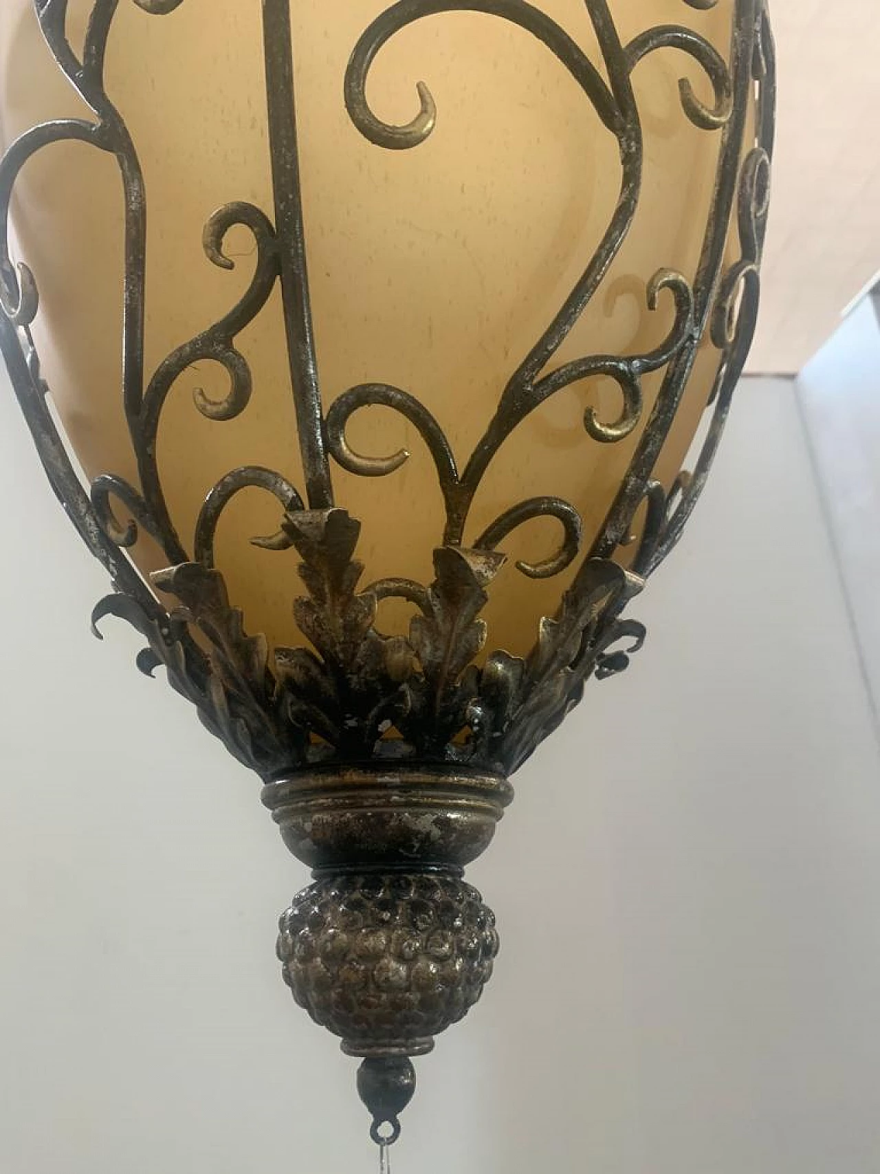 Gilt iron and yellow glass lantern, 1970s 7