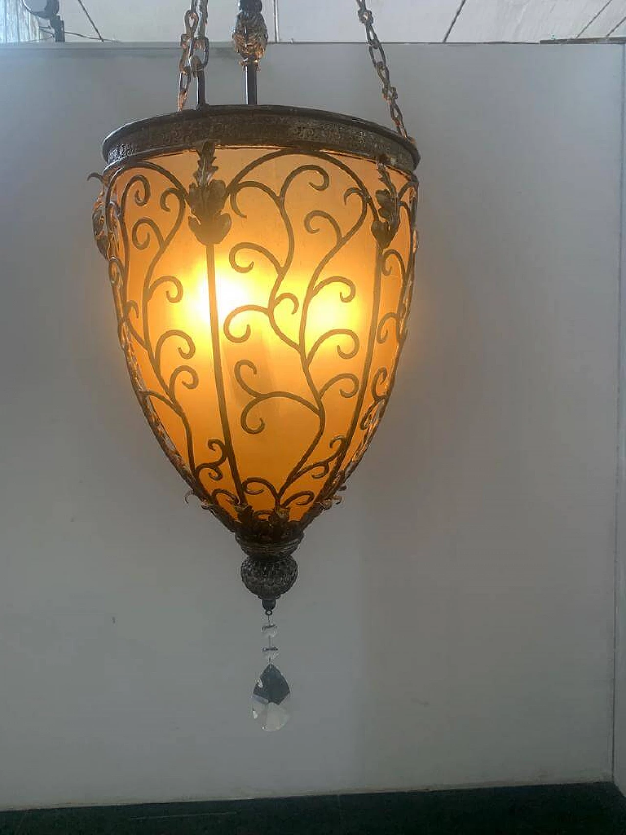 Gilt iron and yellow glass lantern, 1970s 10