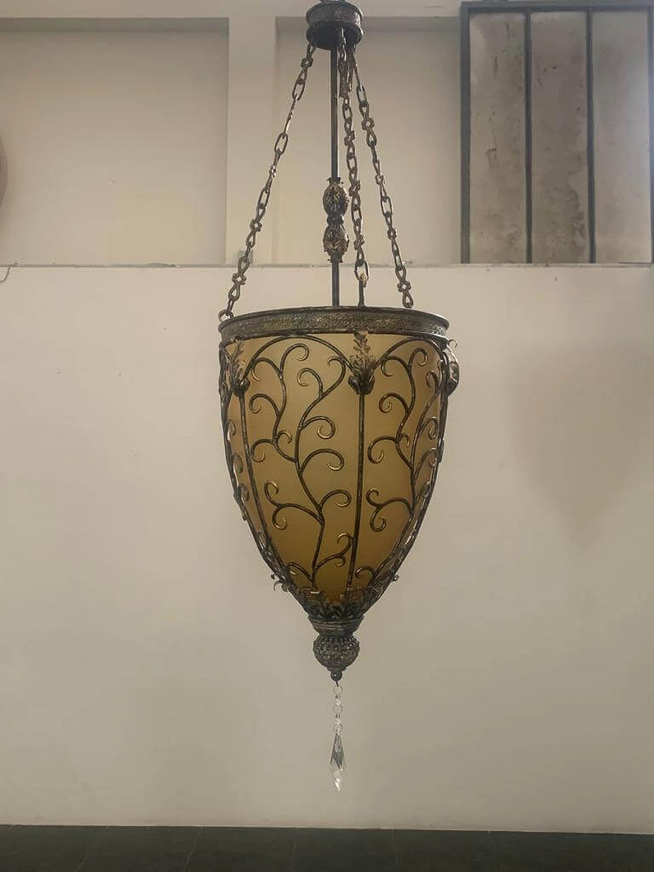 Gilt iron and yellow glass lantern, 1970s 11