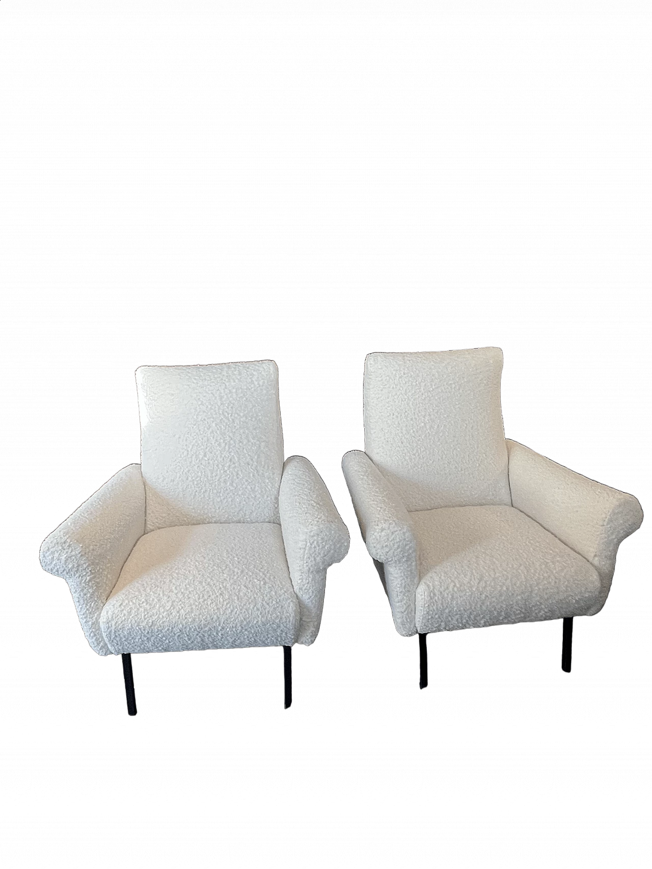 Pair of bouclé wool armchairs, 1970s 5