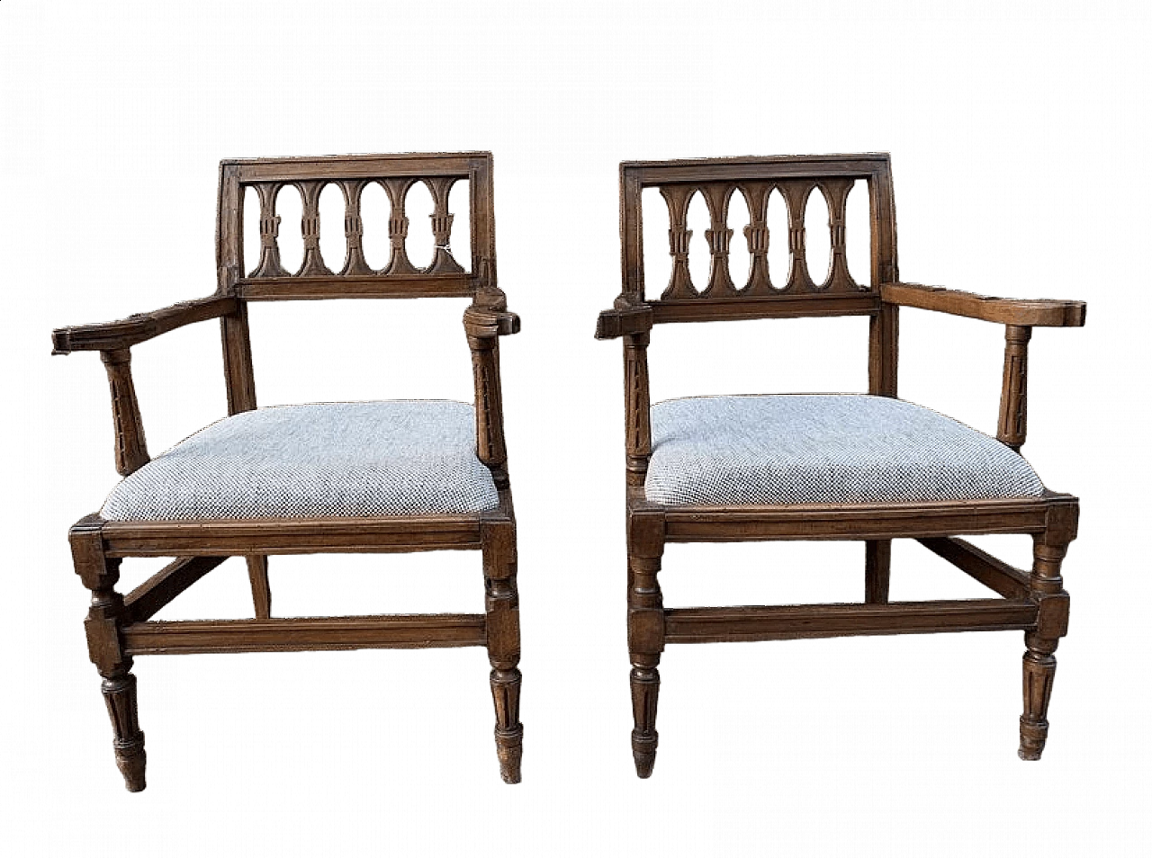 Pair of wooden armchairs, early 19th century 6