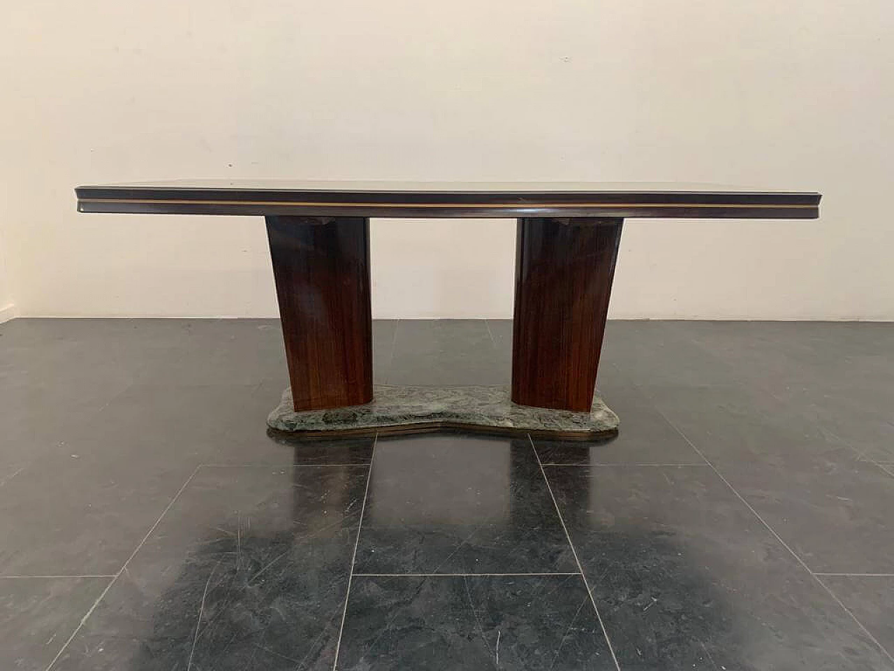 Rosewood table with glass top and green Alpi marble base by Vittorio Dassi for Dassi, 1950s 1