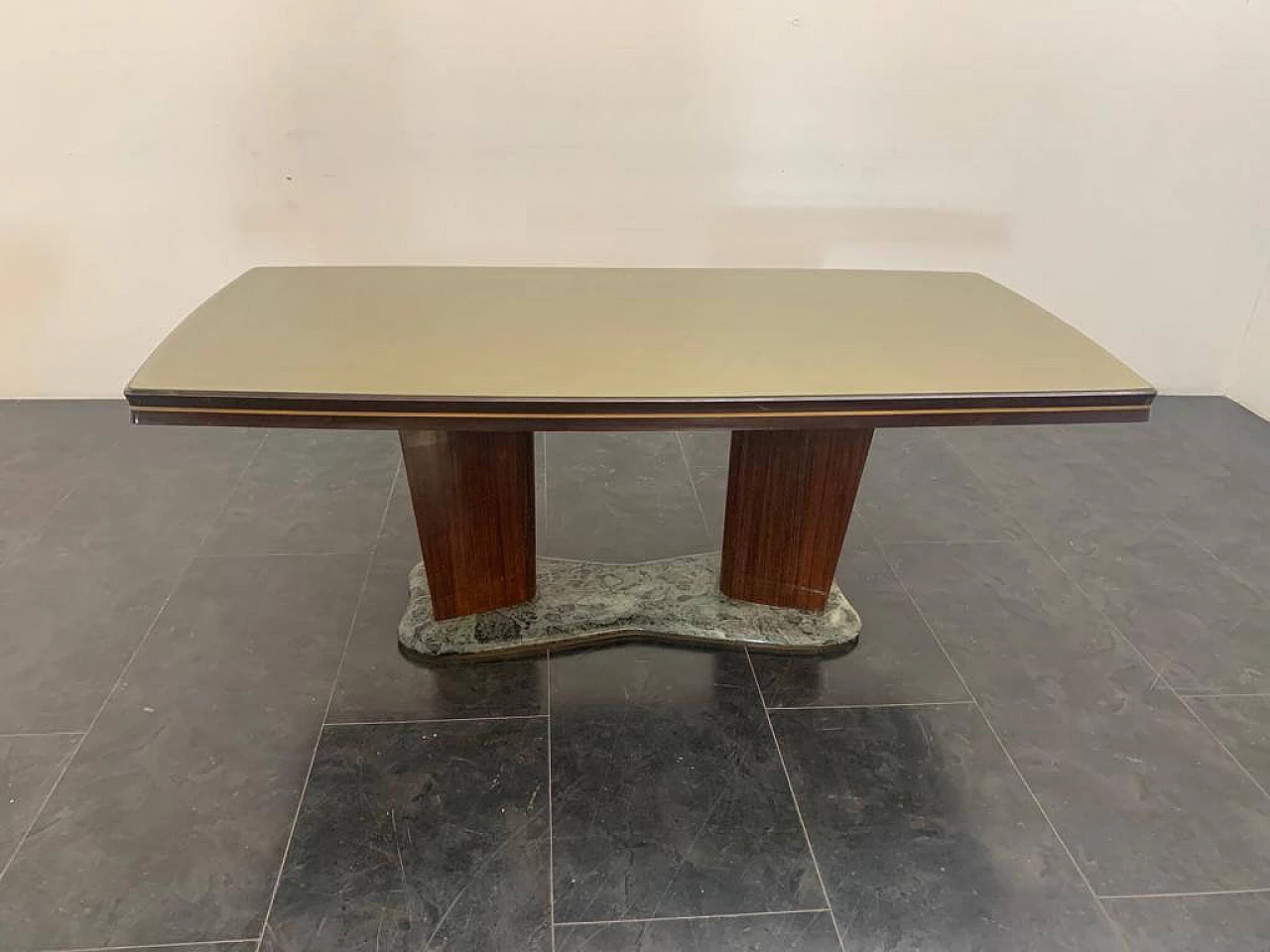 Rosewood table with glass top and green Alpi marble base by Vittorio Dassi for Dassi, 1950s 2