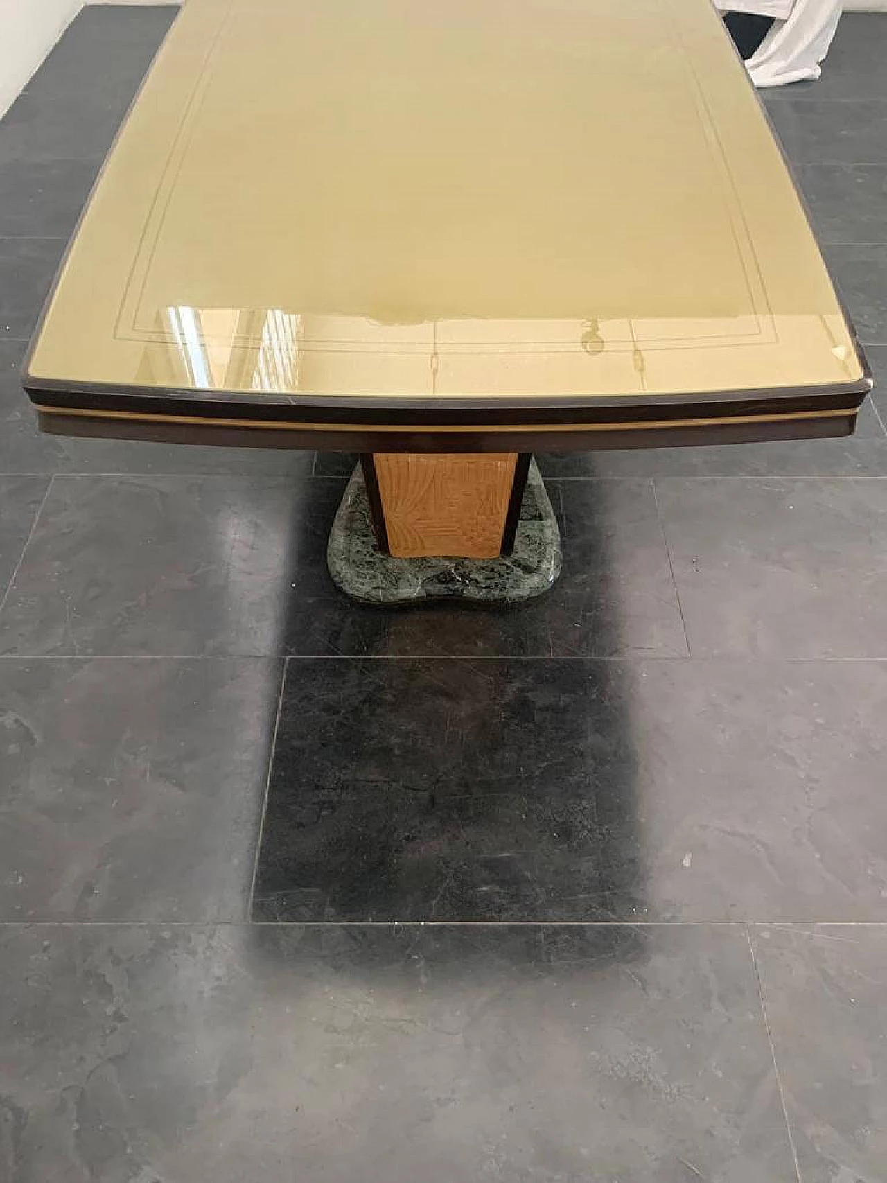 Rosewood table with glass top and green Alpi marble base by Vittorio Dassi for Dassi, 1950s 5