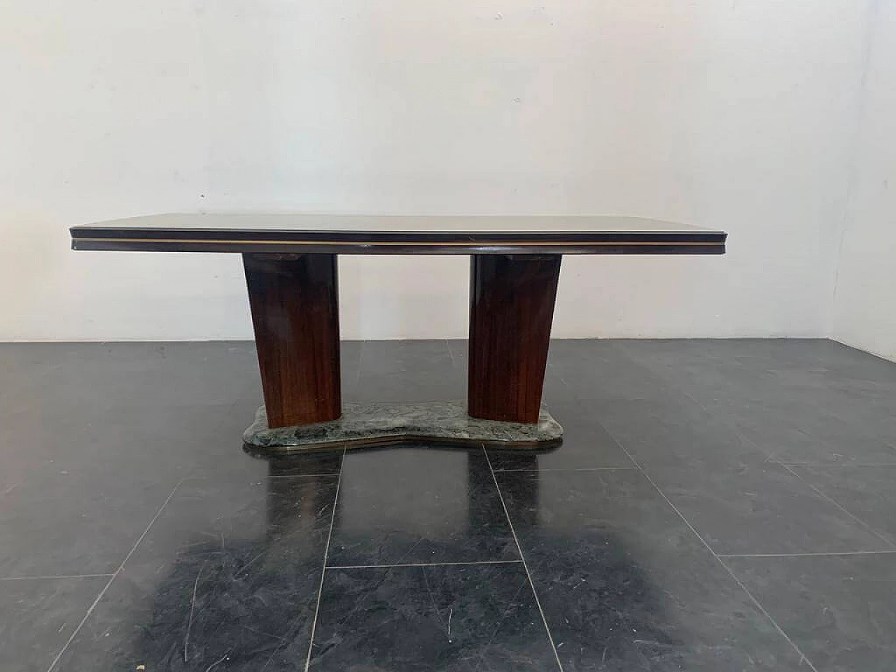 Rosewood table with glass top and green Alpi marble base by Vittorio Dassi for Dassi, 1950s 7
