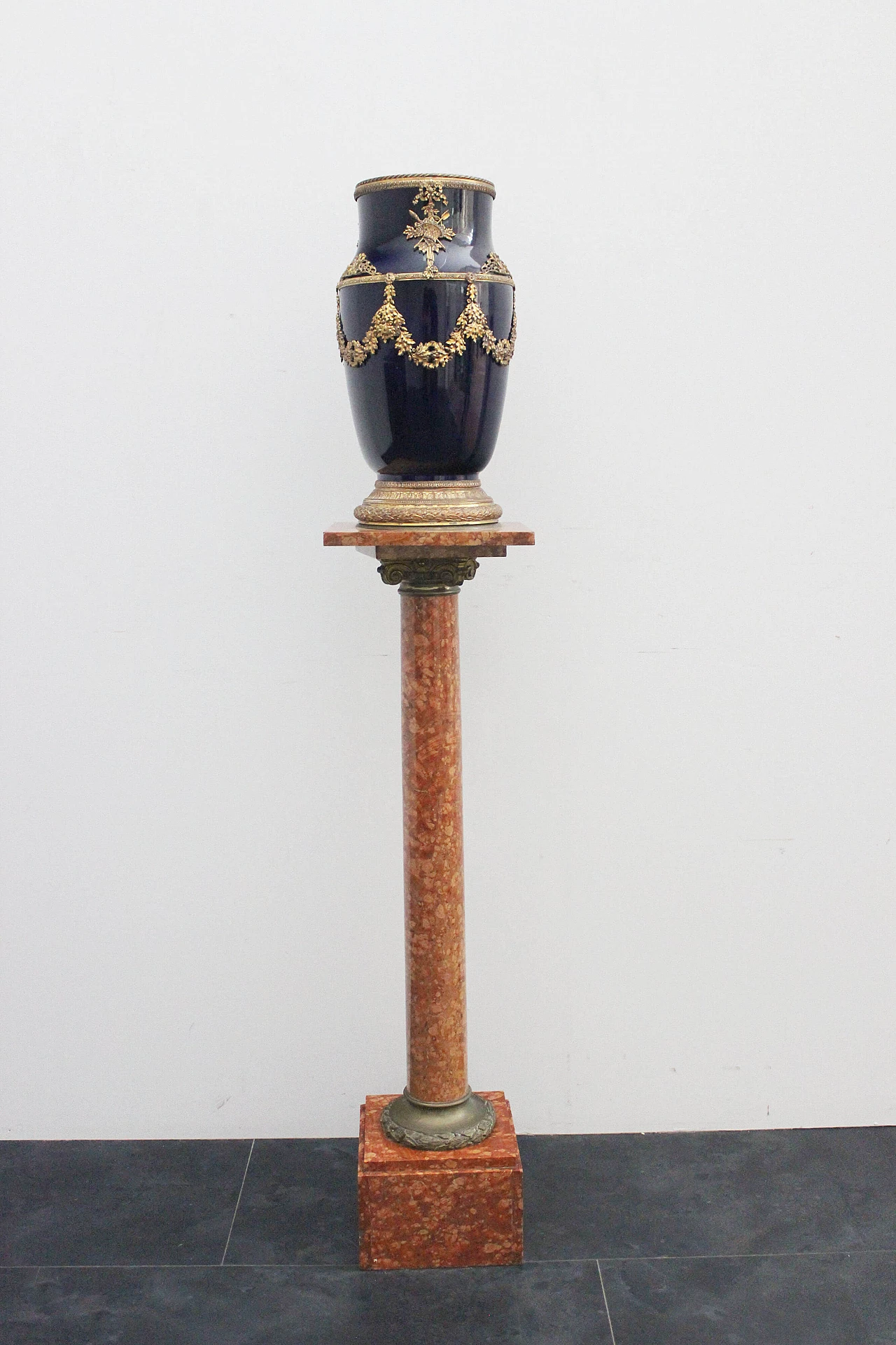 Blue vase on red marble column in Napoleon III style, early 20th century 1