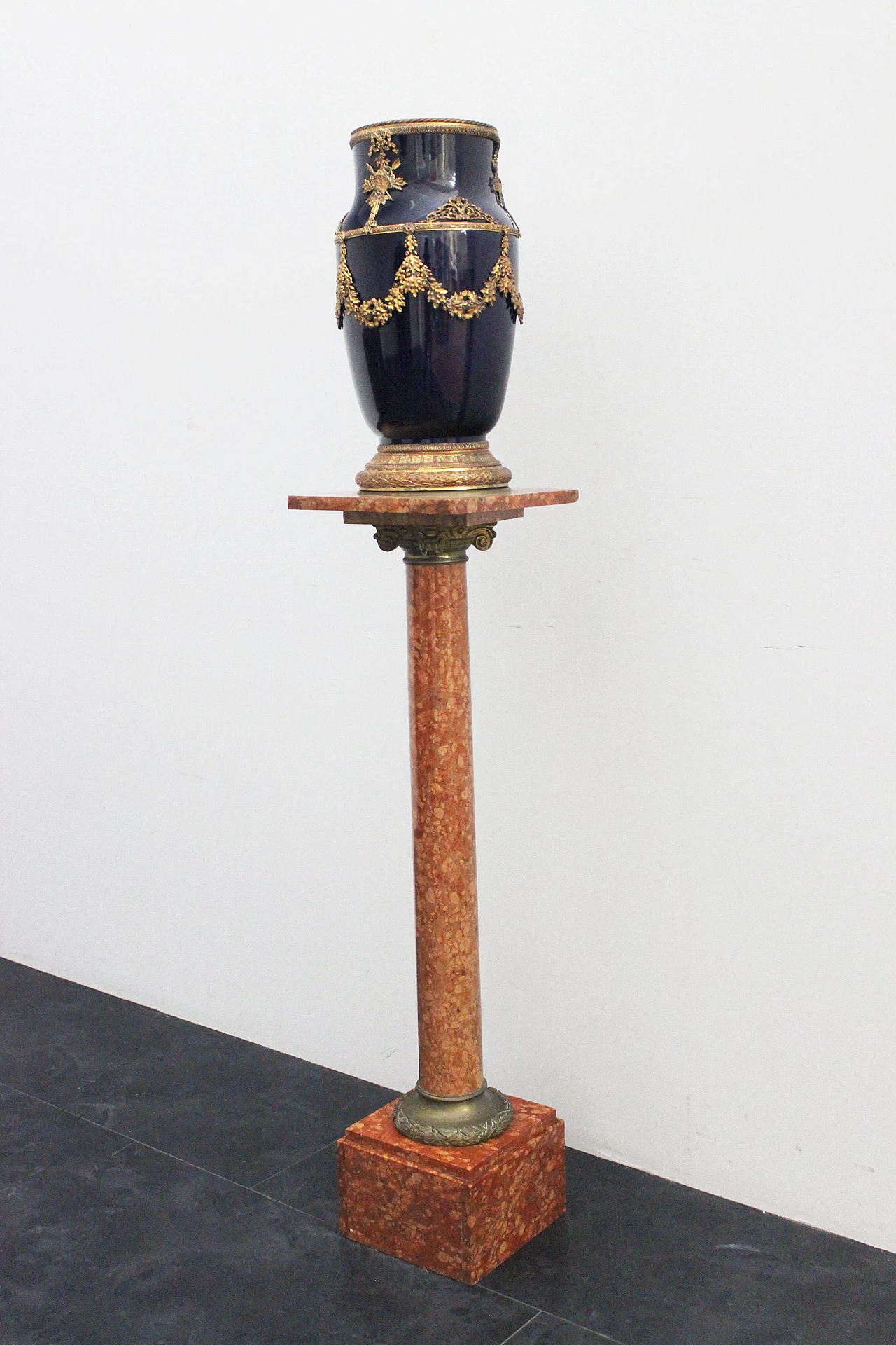 Blue vase on red marble column in Napoleon III style, early 20th century 2