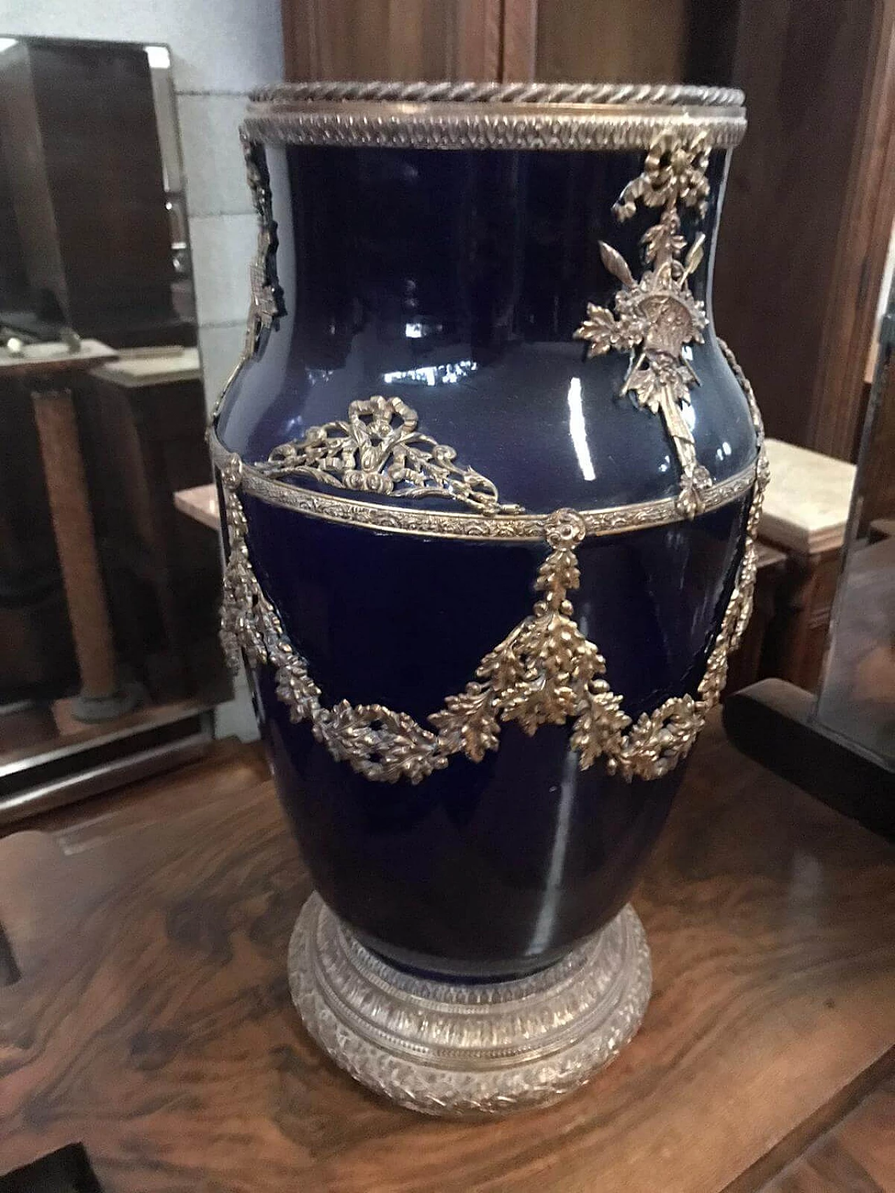 Blue vase on red marble column in Napoleon III style, early 20th century 3