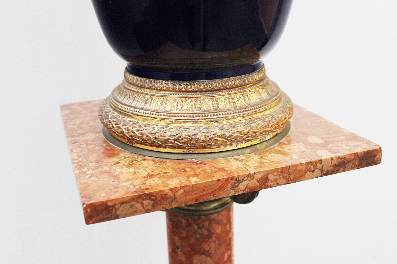 Blue vase on red marble column in Napoleon III style, early 20th century 10