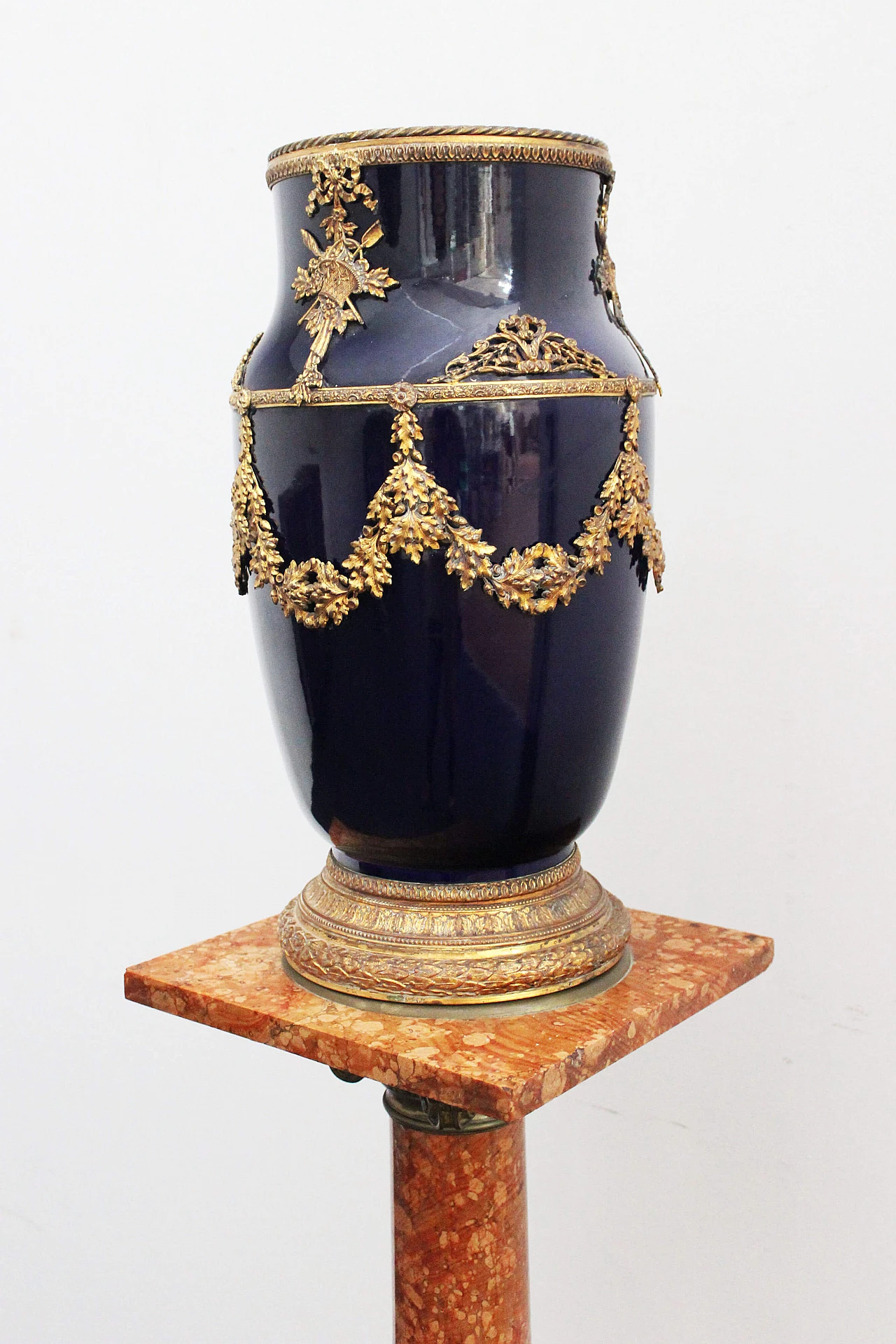 Blue vase on red marble column in Napoleon III style, early 20th century 15