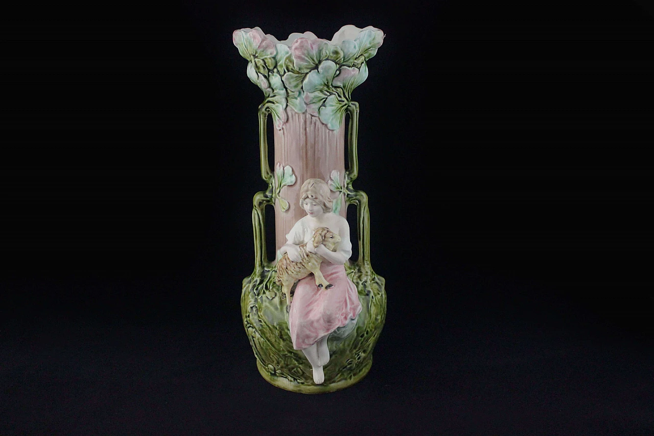 Pair of vases with reliefs of children and foliage in Art Nouveau style, early 20th century 8