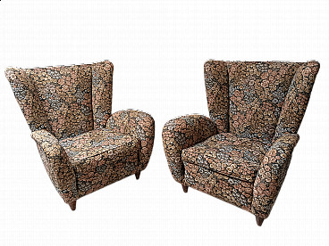 Pair of armchairs in floral Gobelin fabric by Paolo Buffa, 1950s