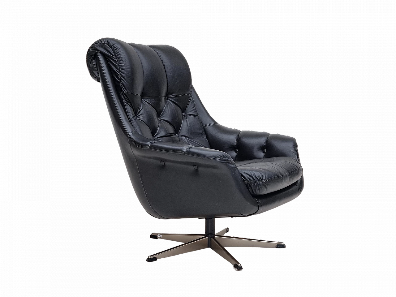 Danish black leather swivel armchair, 1970s 17