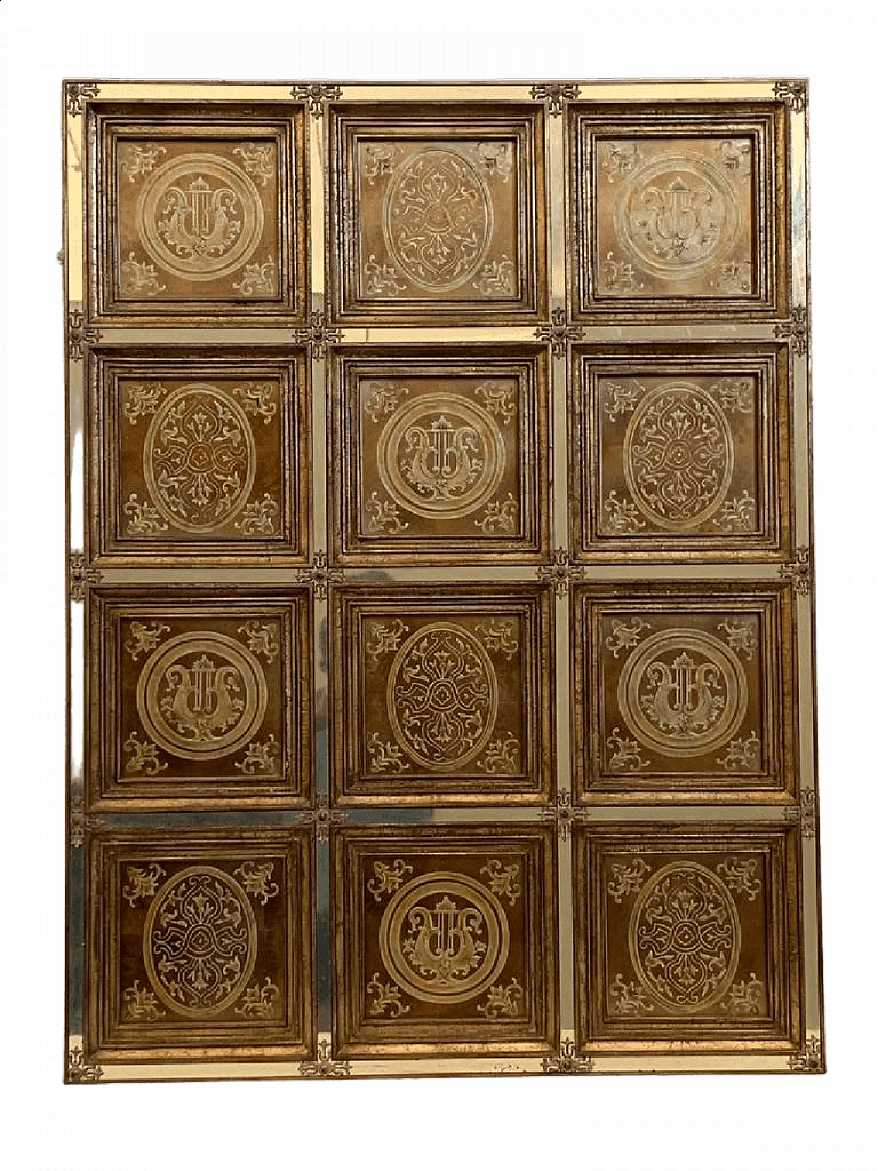 Decorative engraved and gilded mirror panel with lacquered frame, 1990s 14