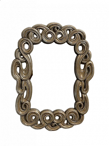 Specchio con linee filiformi in resina laccata e dorata per Lam Lee Group, anni '90