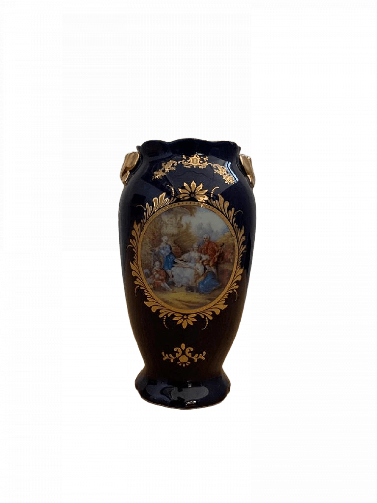 Vaso in ceramica blu con decorazioni Napoleone III, fine '800 8