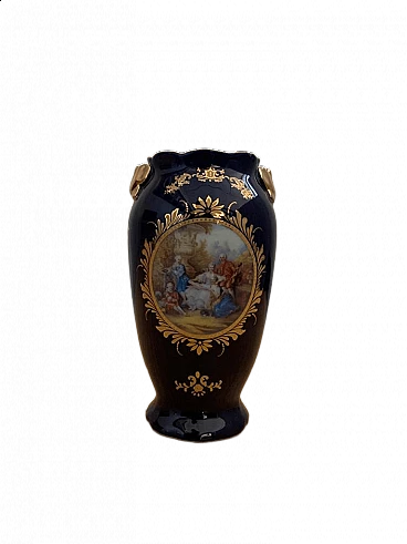 Vaso in ceramica blu con decorazioni Napoleone III, fine '800