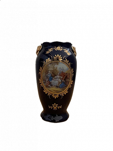 Blue ceramic vase with Napoleon III decoration, late 19th century