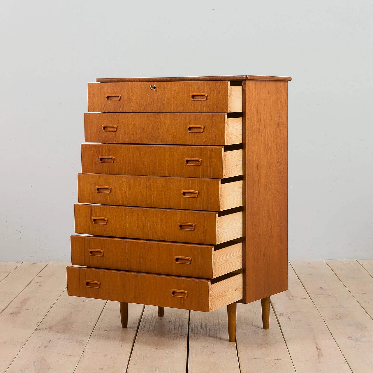 Scandinavian teak dresser with 7 drawers, 1960s 2