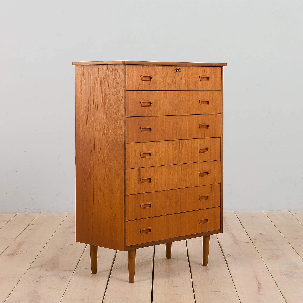 Comò scandinavo in teak con 7 cassetti, anni '60 5