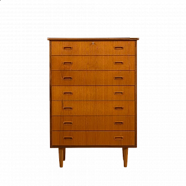 Comò scandinavo in teak con 7 cassetti, anni '60