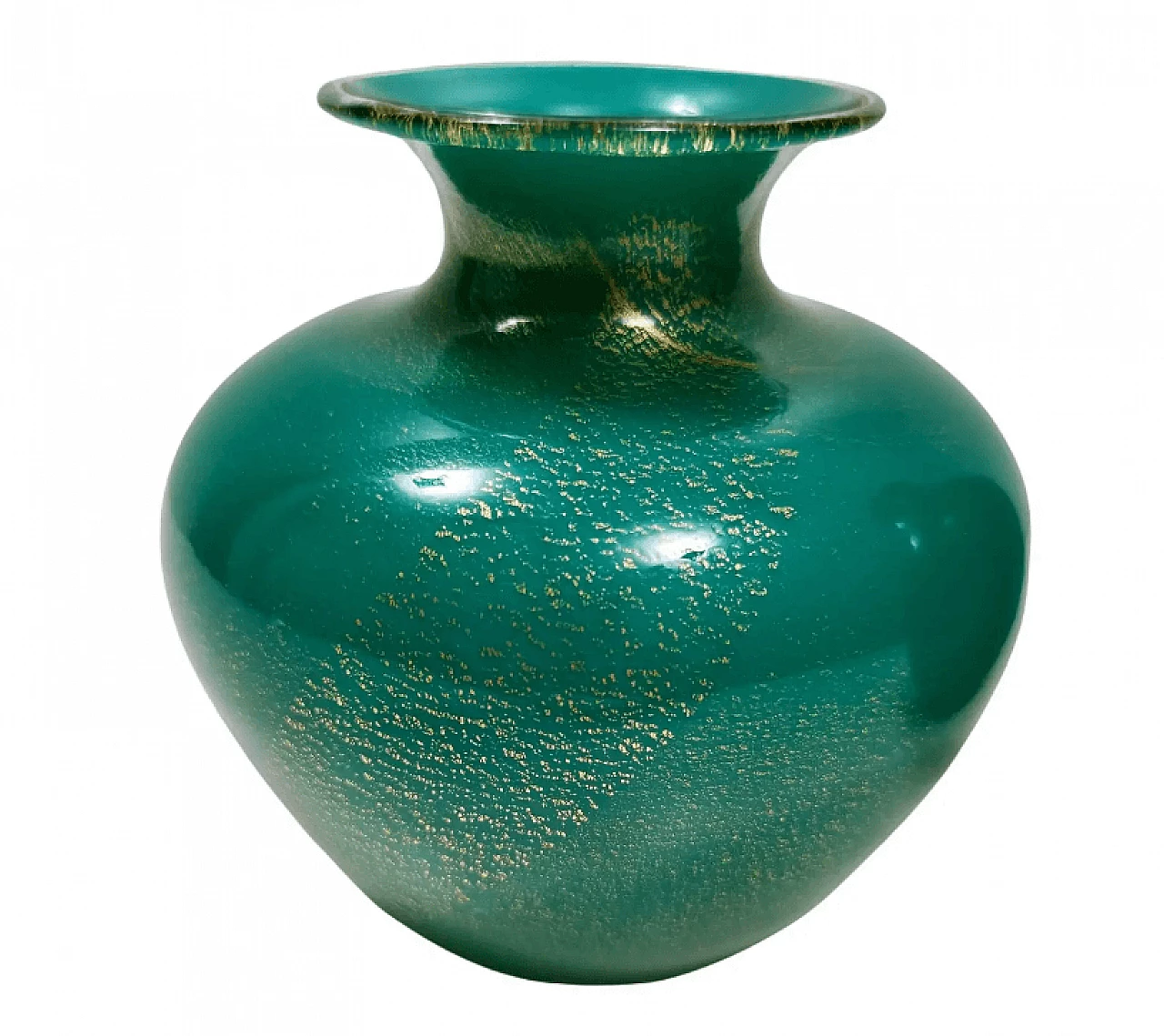 Green algae glass vase with gold leaf by Tomaso Buzzi for Venini, 1930s 1