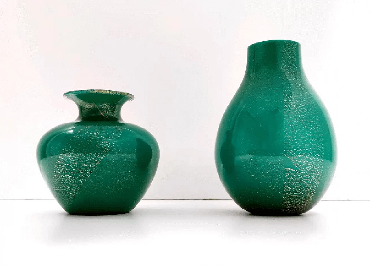 Green algae glass vase with gold leaf by Tomaso Buzzi for Venini, 1930s 2