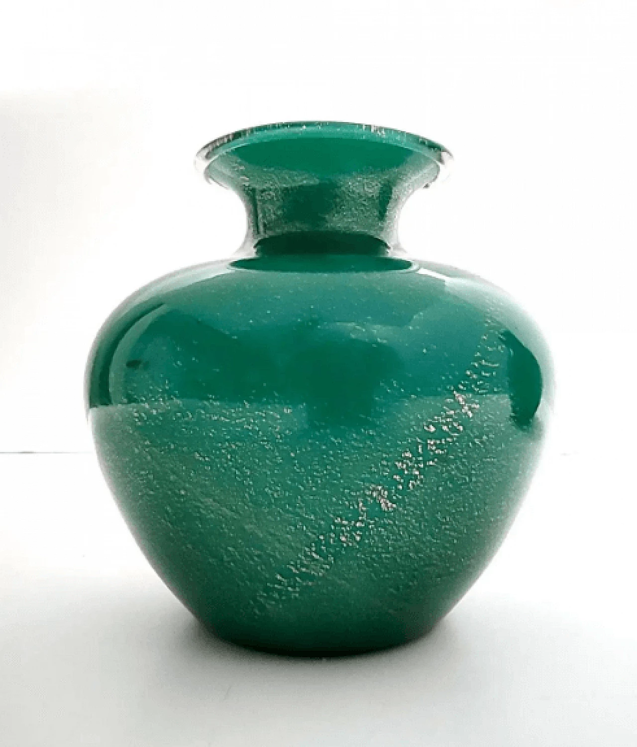 Green algae glass vase with gold leaf by Tomaso Buzzi for Venini, 1930s 5