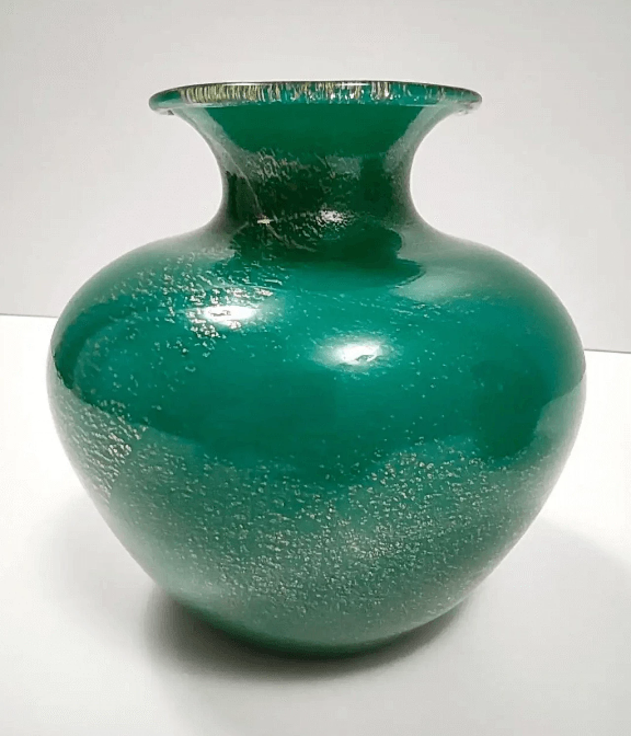 Green algae glass vase with gold leaf by Tomaso Buzzi for Venini, 1930s 6
