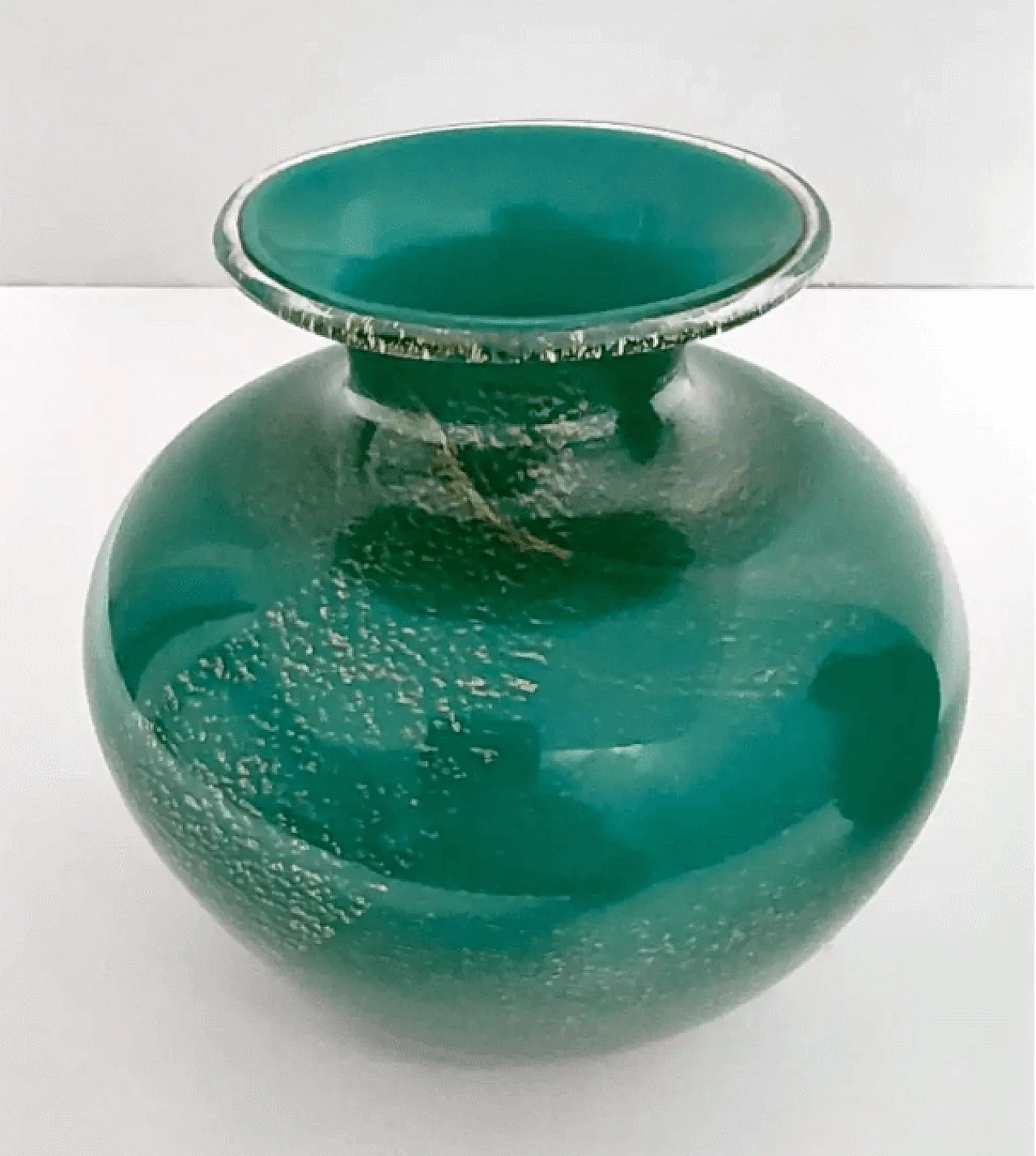 Green algae glass vase with gold leaf by Tomaso Buzzi for Venini, 1930s 7
