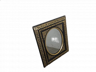 Oval mirror in rectangular inlaid fir frame, 1960s