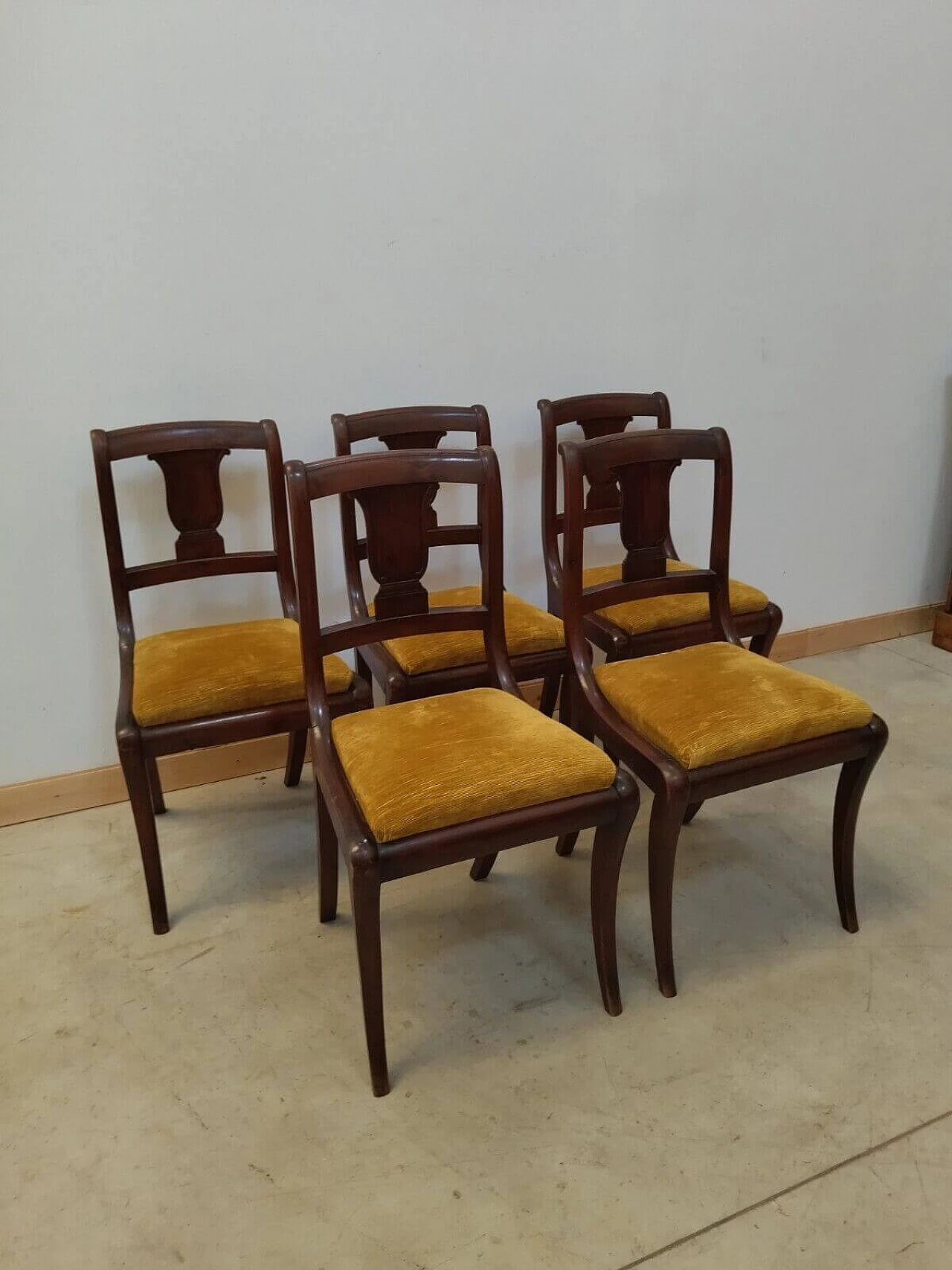 5 Empire-style walnut chairs, early 20th century 5
