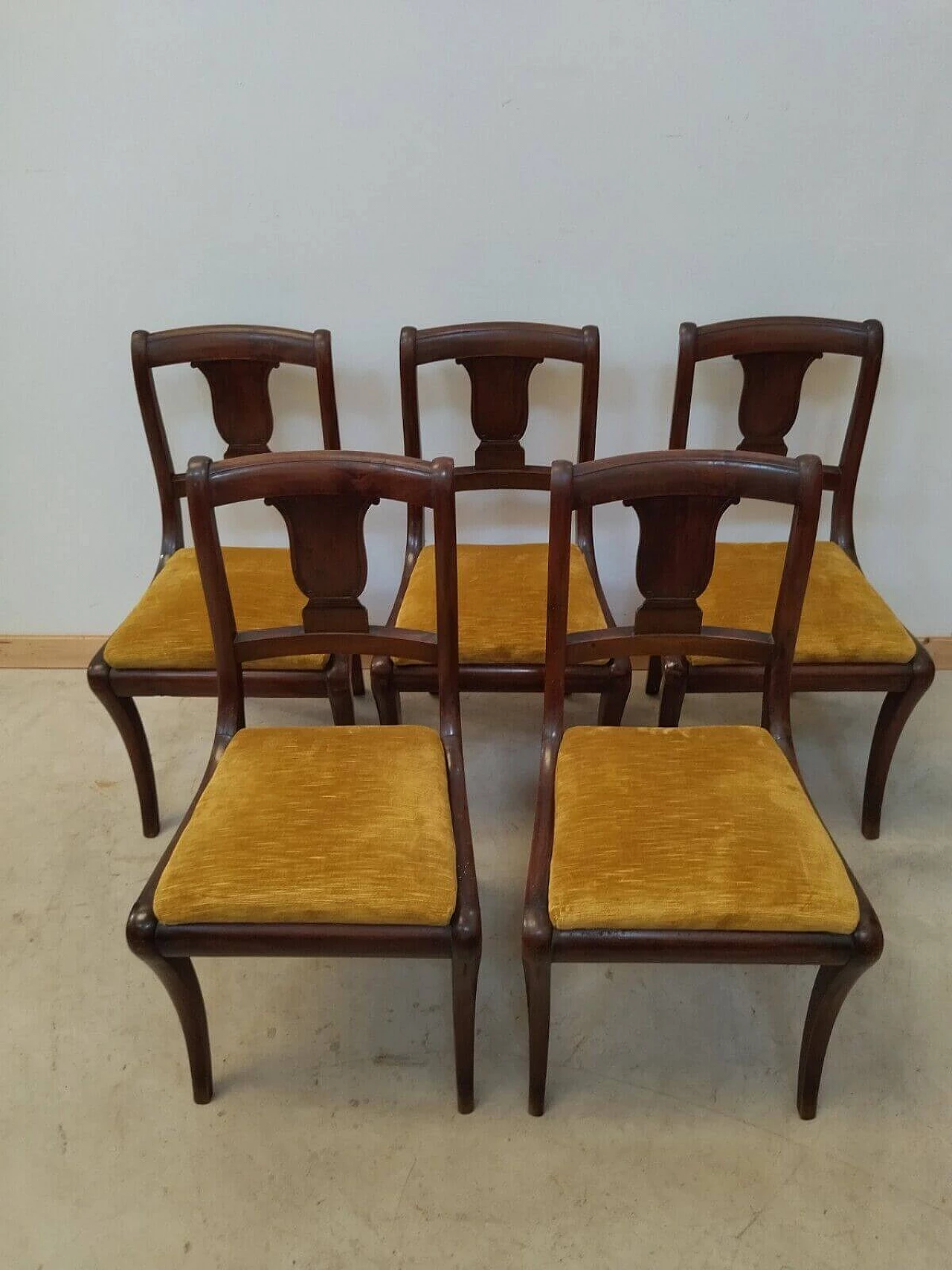5 Empire-style walnut chairs, early 20th century 7