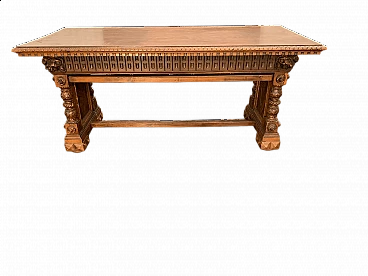 Walnut table in Neo-Renaissance style, late 19th century