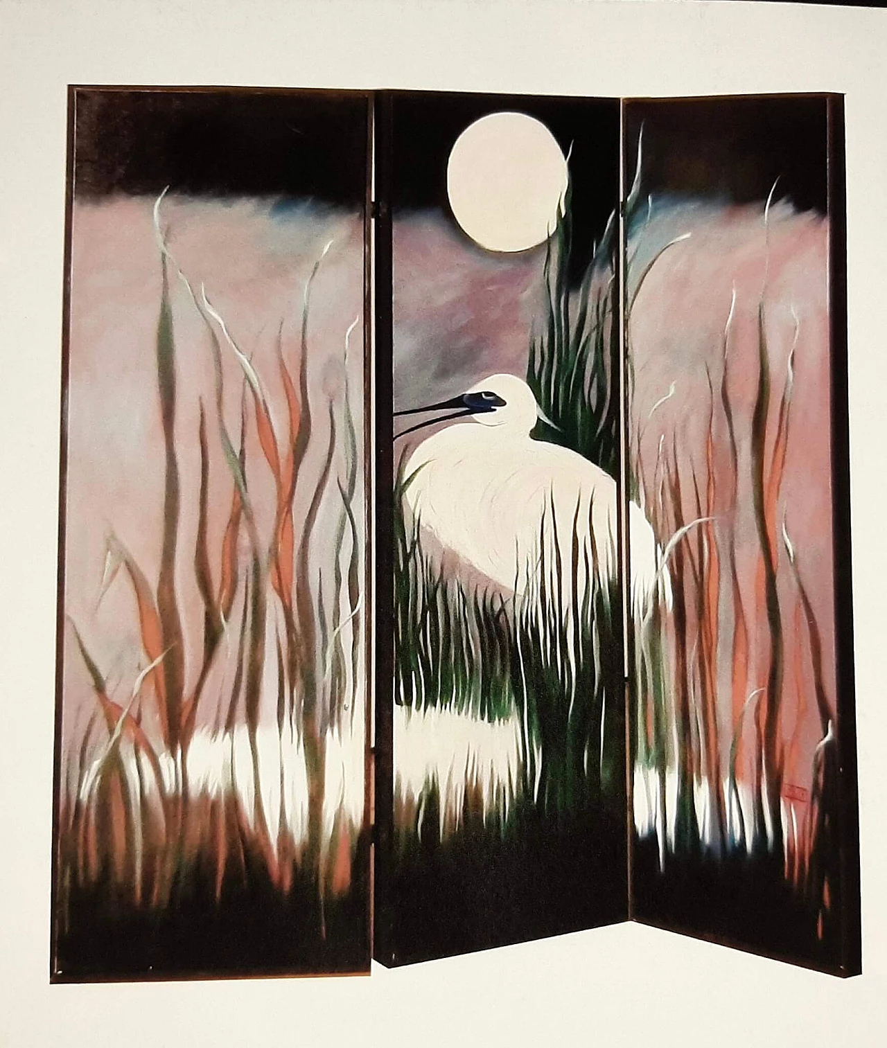 Paravento a tre ante con airone 1