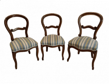 3 Louis Philippe chairs in solid walnut, mid-19th century
