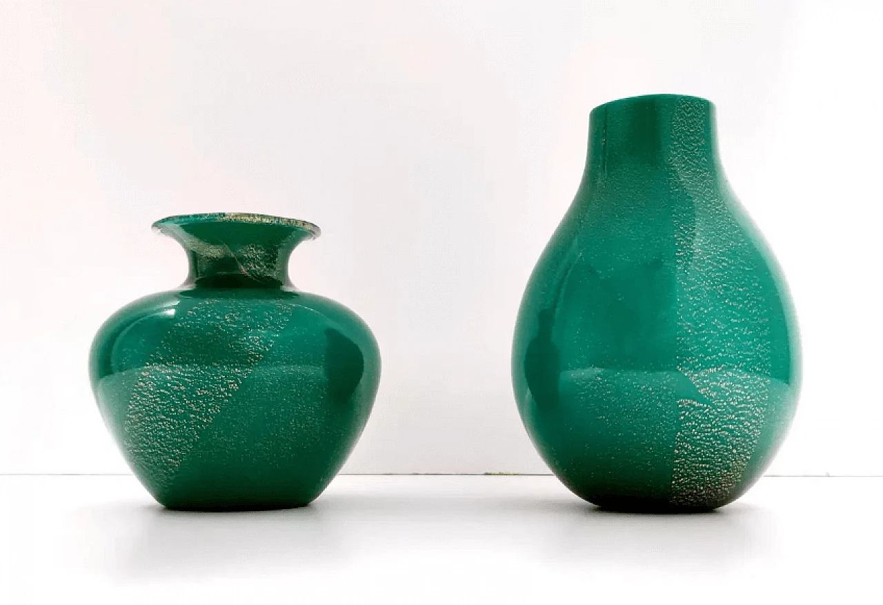 Green algae glass vase with gold leaf by Tomaso Buzzi for Venini, 1930s 2