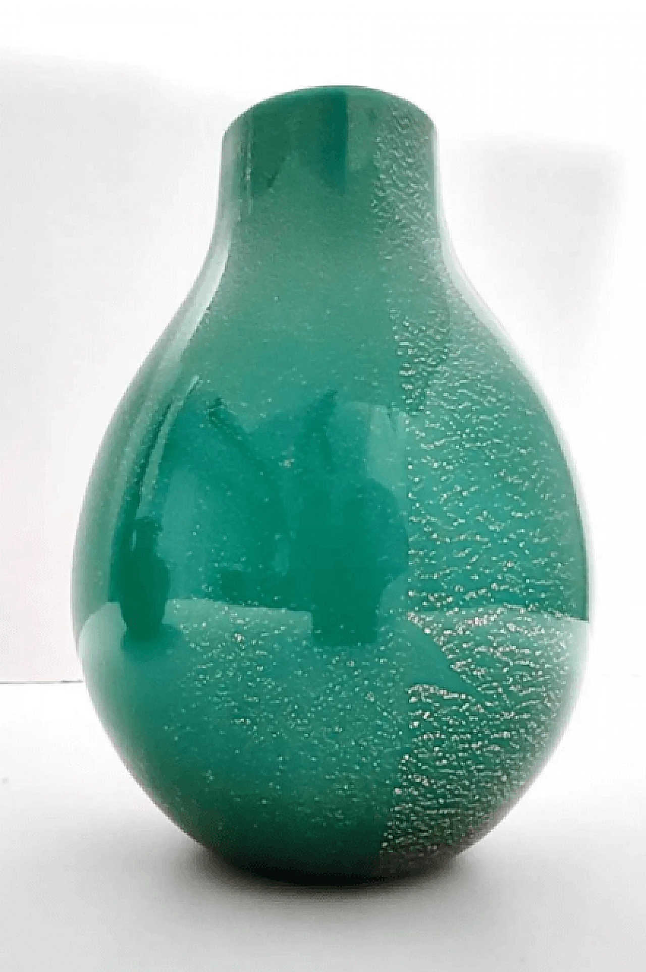 Green algae glass vase with gold leaf by Tomaso Buzzi for Venini, 1930s 4