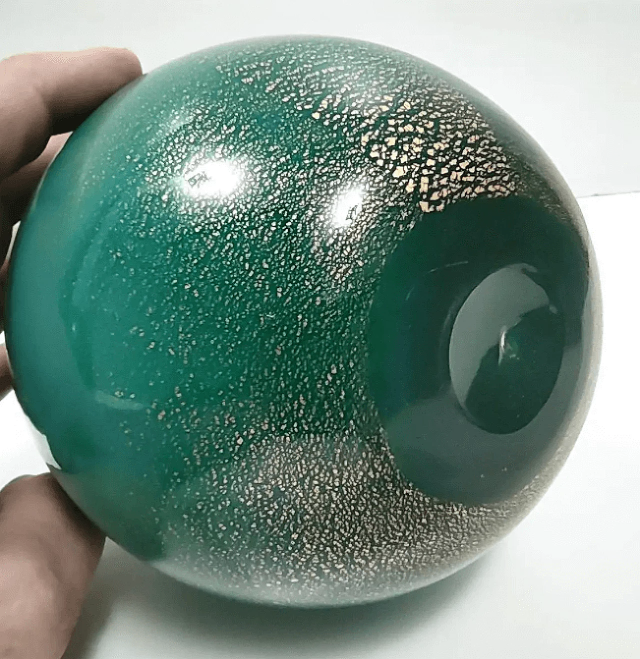 Green algae glass vase with gold leaf by Tomaso Buzzi for Venini, 1930s 8