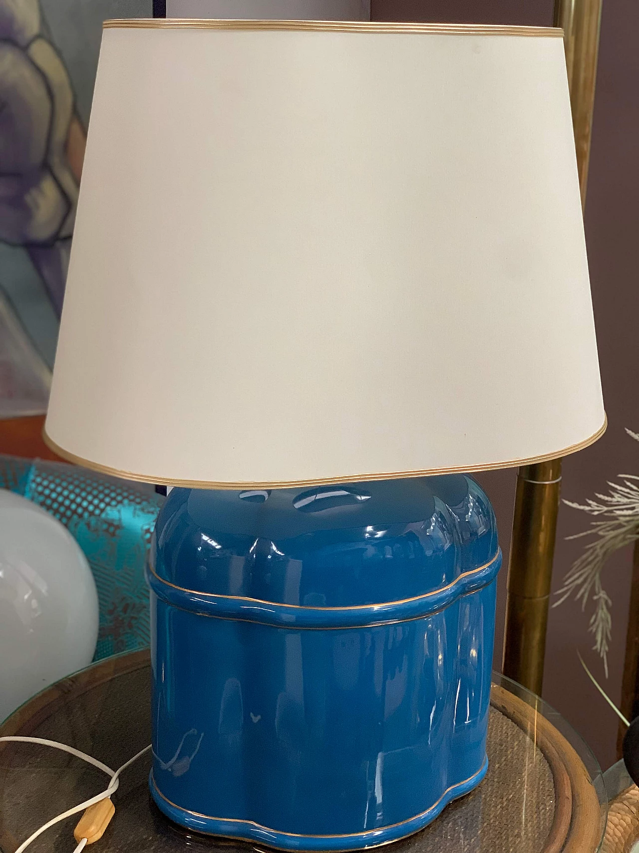 Lampada da tavolo in ceramica blu di Studio Vasco Fontana, anni '70 4