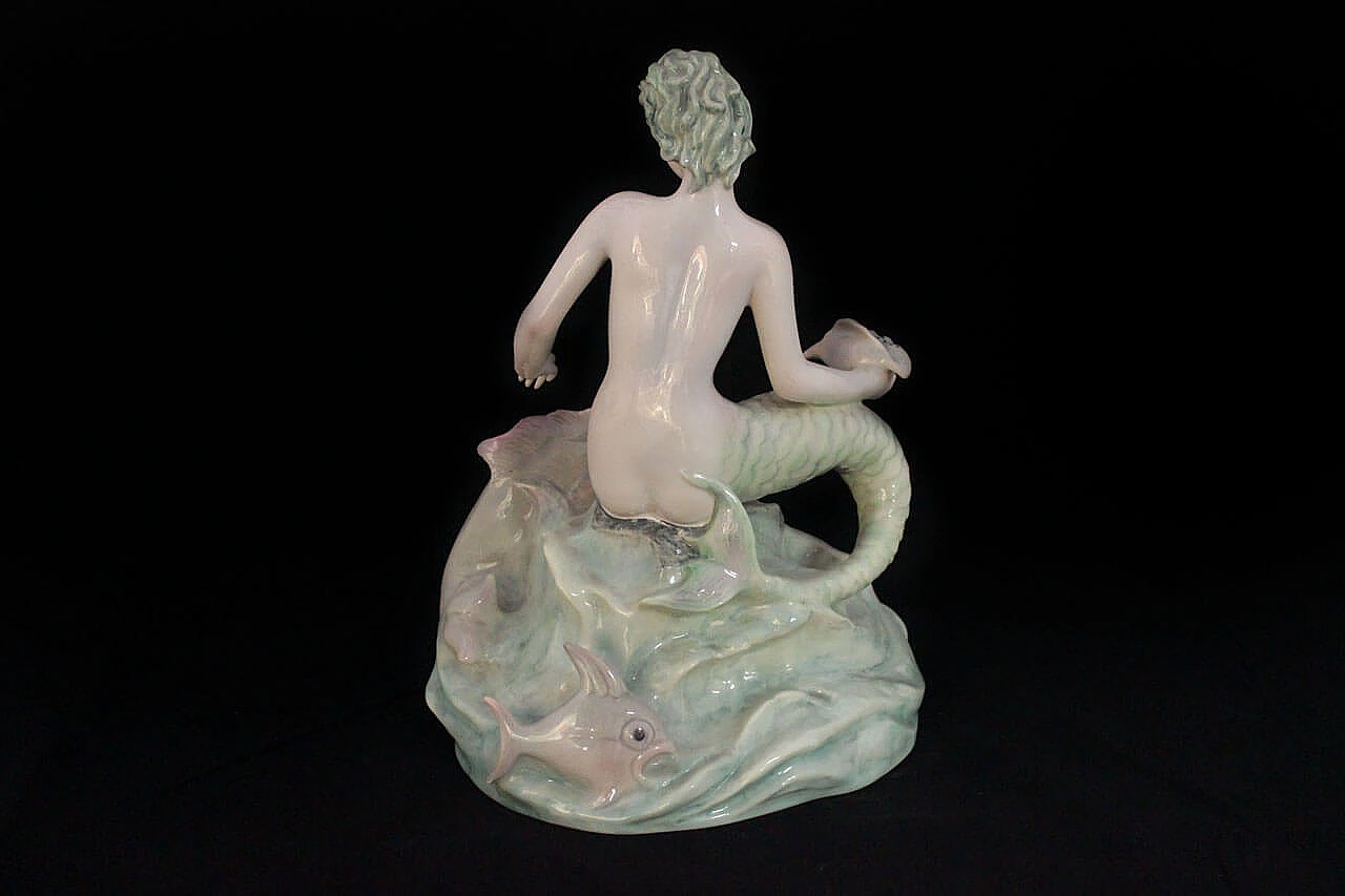 Scultura in ceramica raffigurante sirena bicaudata di Le Bertetti, anni '30 2