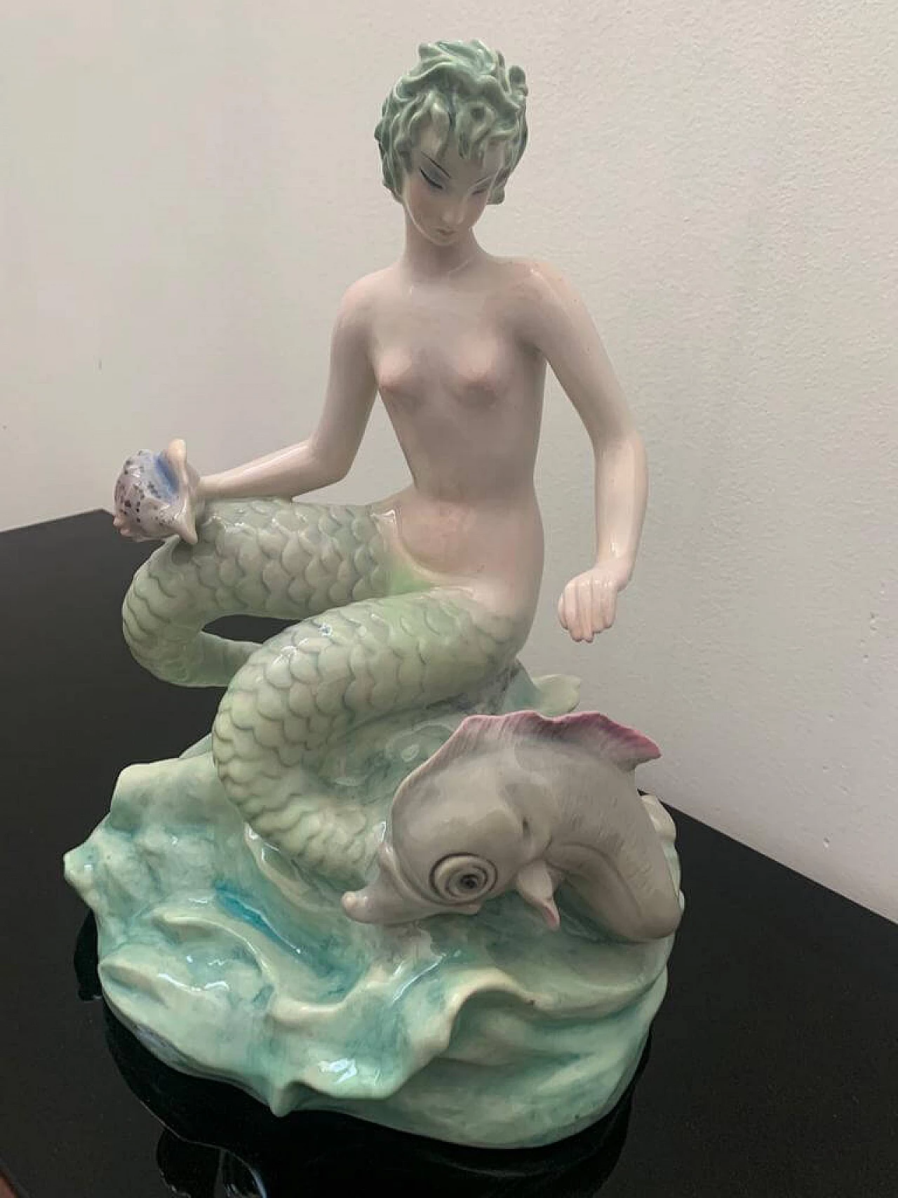 Ceramic sculpture depicting bicaudate mermaid by Le Bertetti, 1930s 4