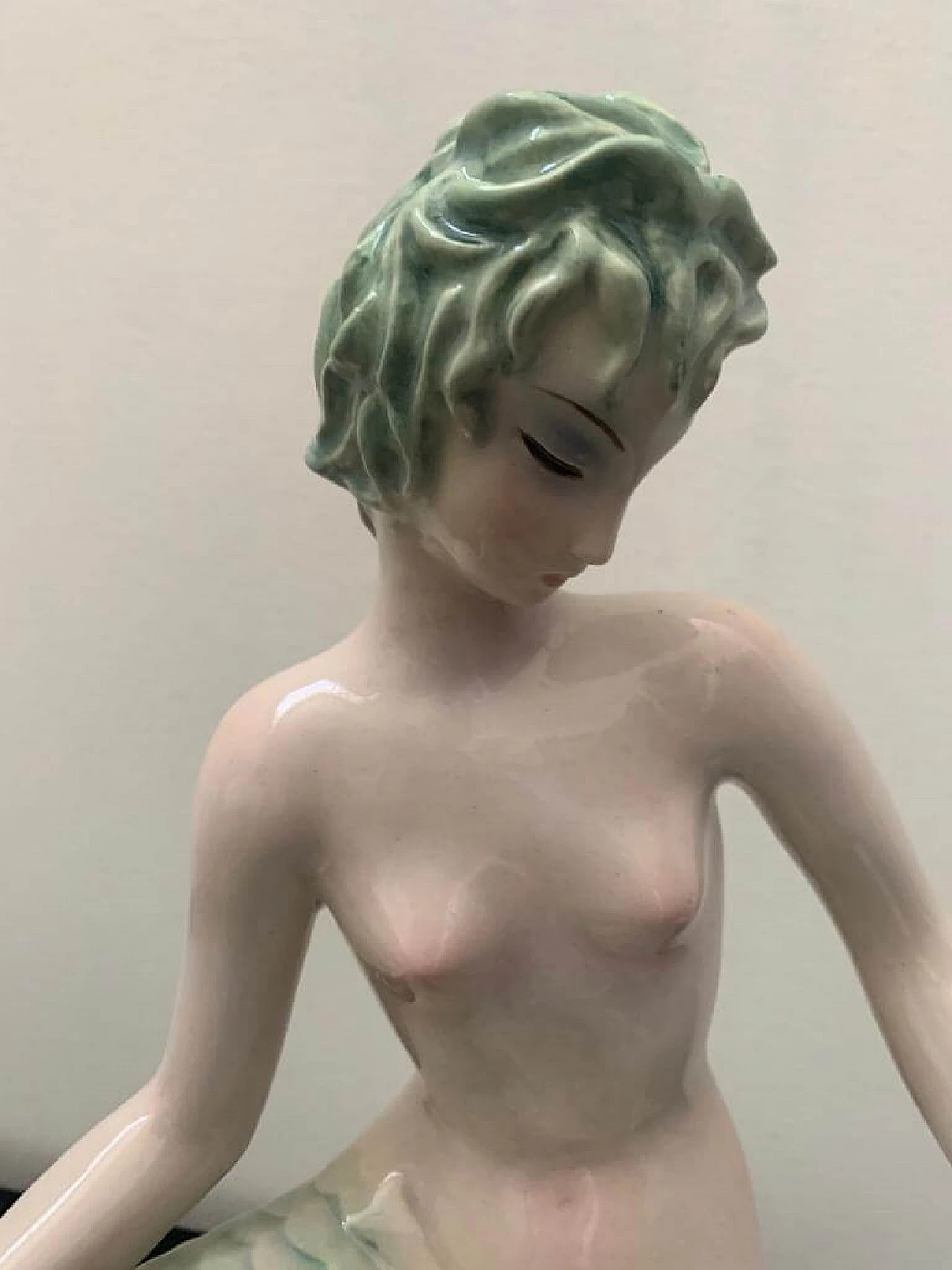 Ceramic sculpture depicting bicaudate mermaid by Le Bertetti, 1930s 5